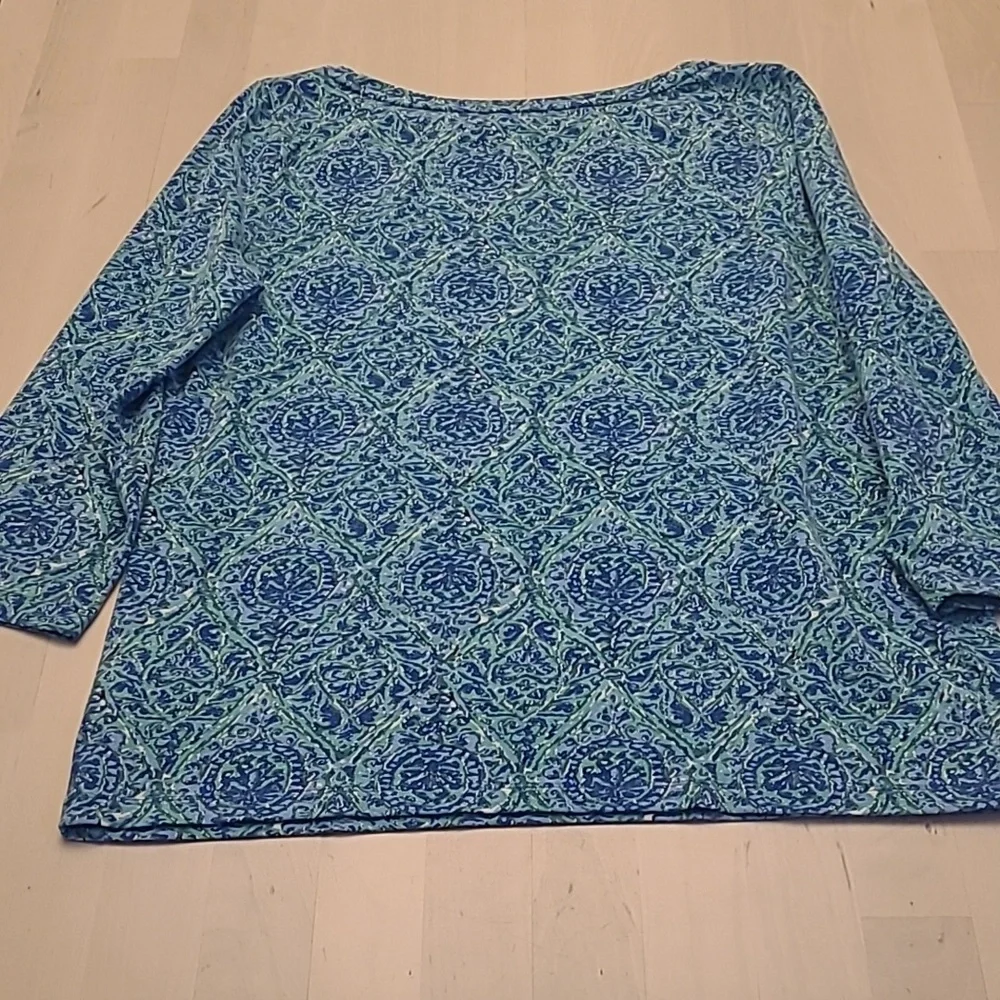 EUC Talbots Blue Patterned Boat Neck Cotton/Modal Blend Top - Picture 7 of 11